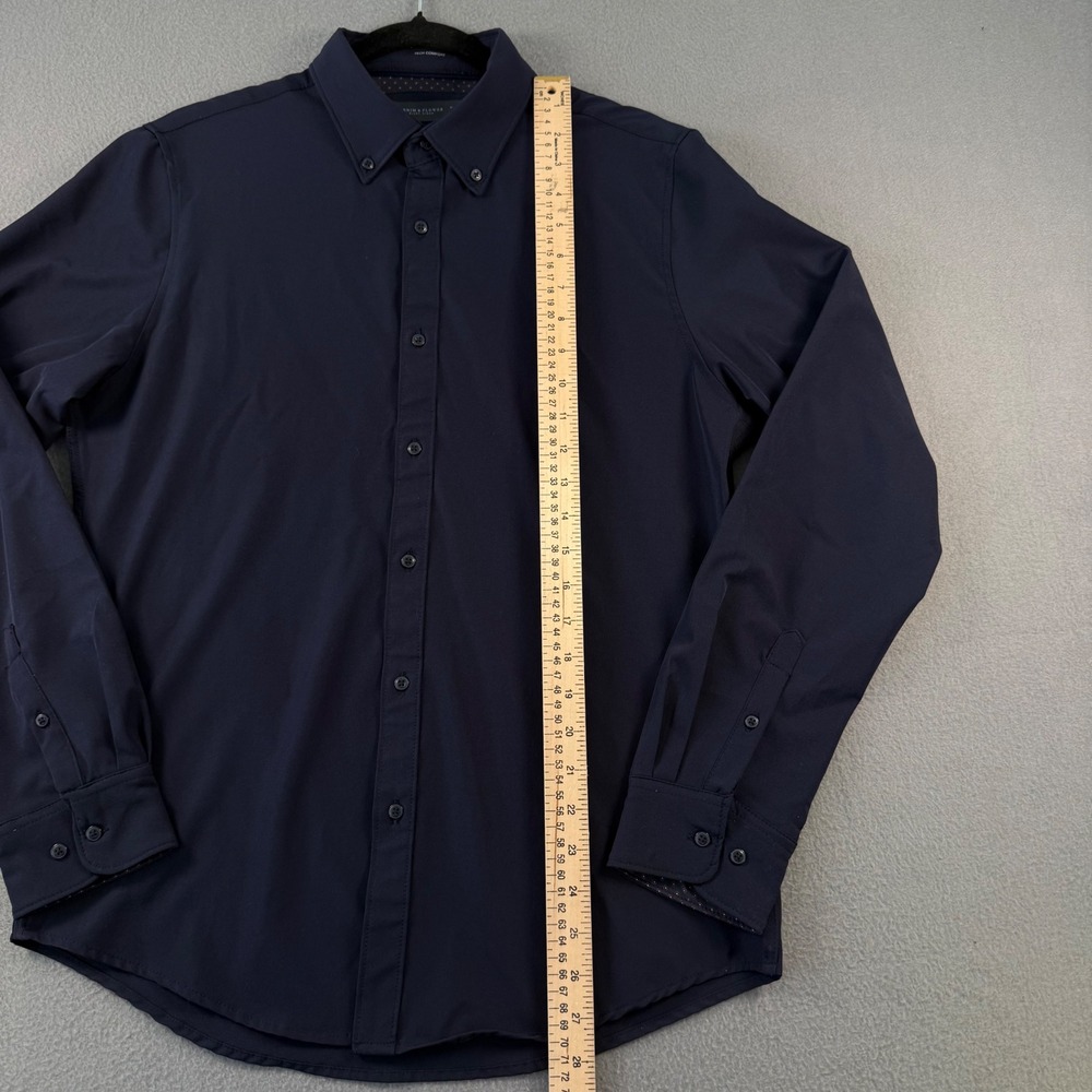 Denim & Flower Ricky Singh Tech Comfort Shirt Men Medium Navy Blue 8-Way Stretch - Picture 3 of 6